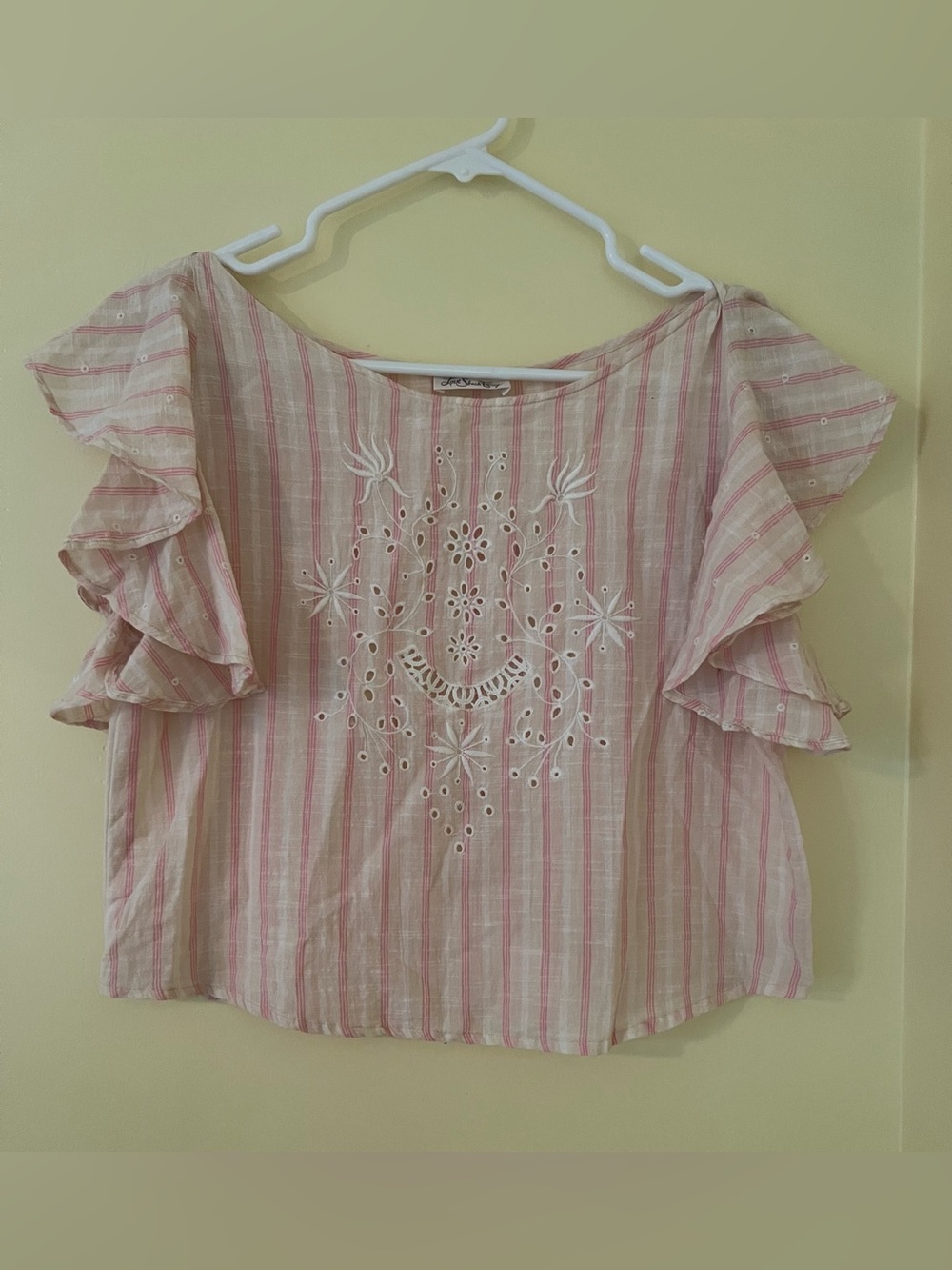 LoveShackFancy Pink & White Striped Embroidered Blouse